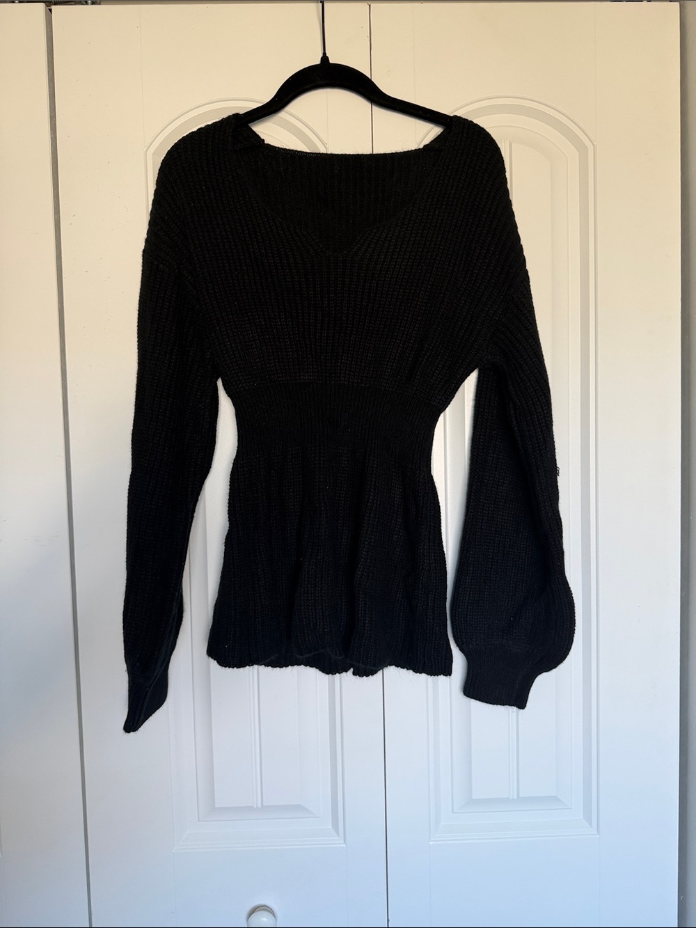 Black Ribbed Scoop-Neck Women's Sweater